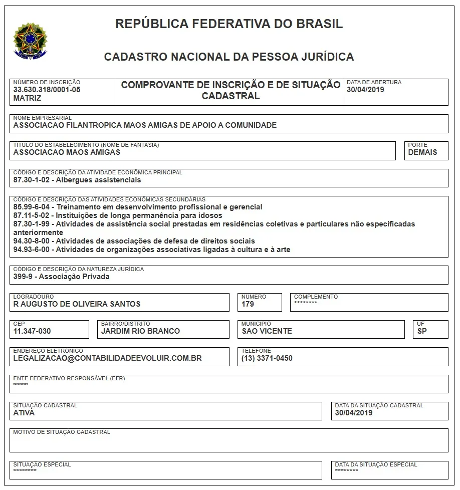 Cartão CNPJ — Associação Filantrópica Mãos Amigas de Apoio à Comunidade